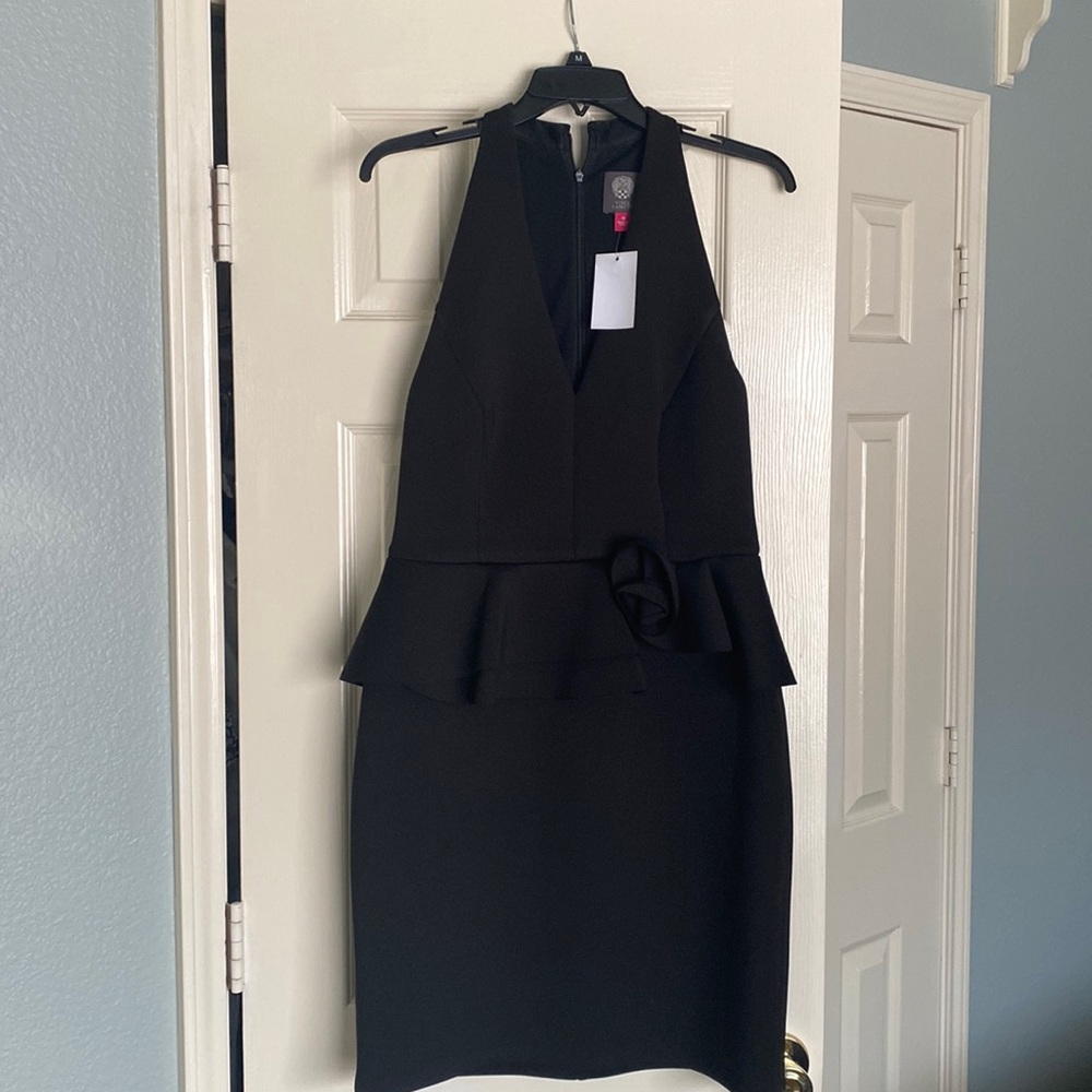 Vince Camuto Black Halter cocktail Dress with Peplum